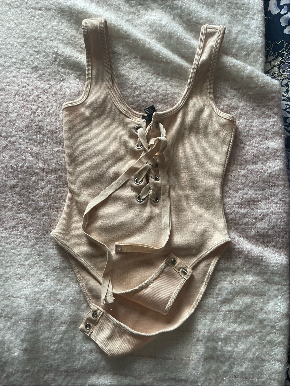 Forever 21 Kids Beige Lace-Up Ribbed One-Piece Bodysuit
